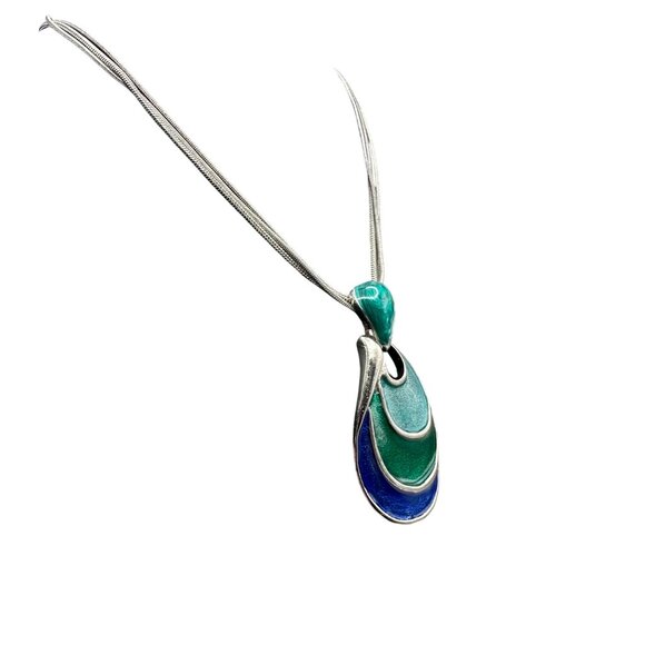 Chico's Necklace NWT Jewlery Statement 22.5" Adjustable Silver Tone Blue Green - Picture 7 of 9